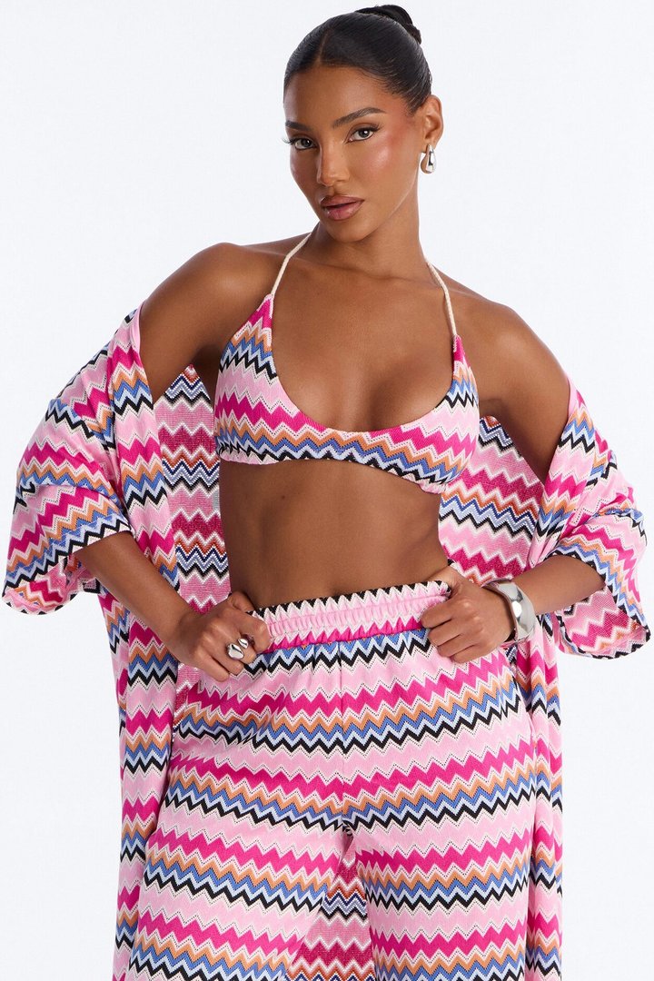Cabana Crush 3 Piece Crochet Pant Set - Pink/combo