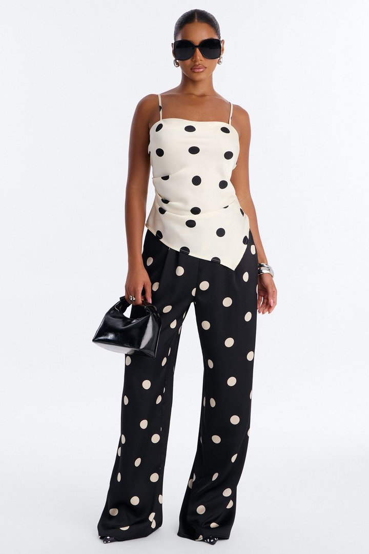 On The Dot Satin Pant Set - Black/White