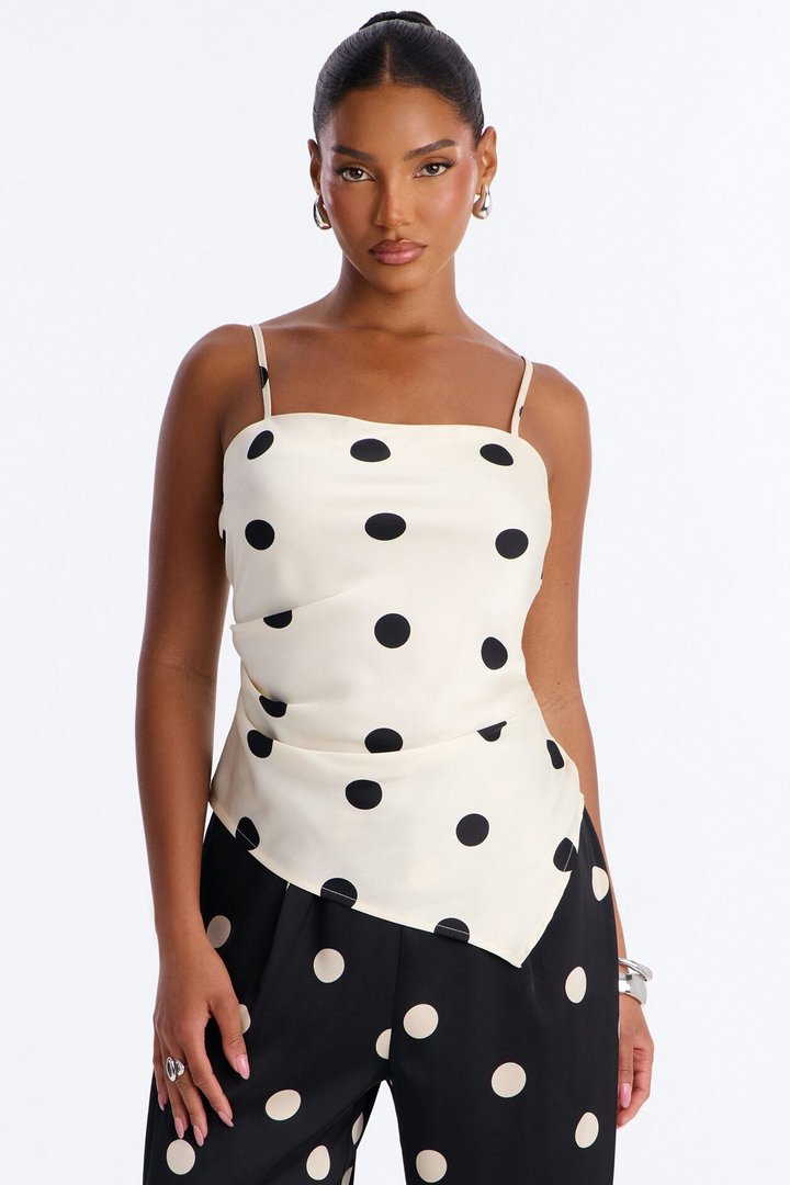 On The Dot Satin Pant Set - Black/White