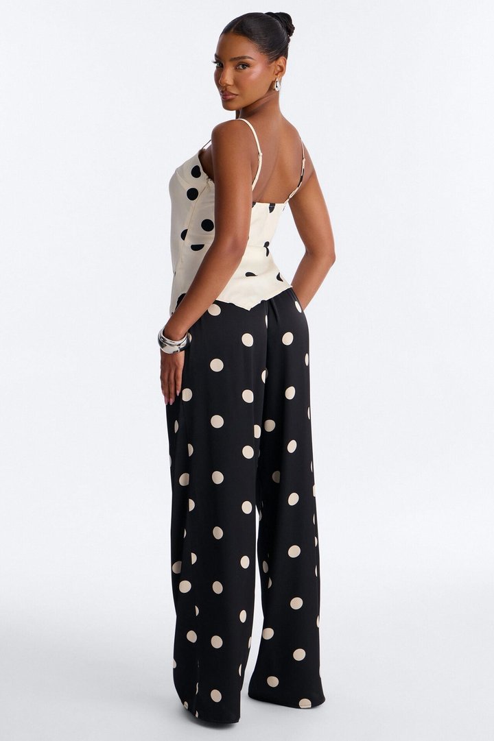 On The Dot Satin Pant Set - Black/White