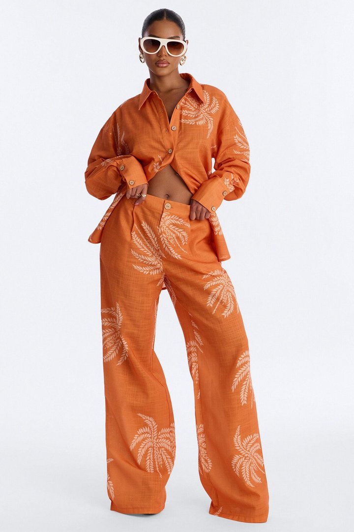 Palm Paradise Linen Pant Set - Orange
