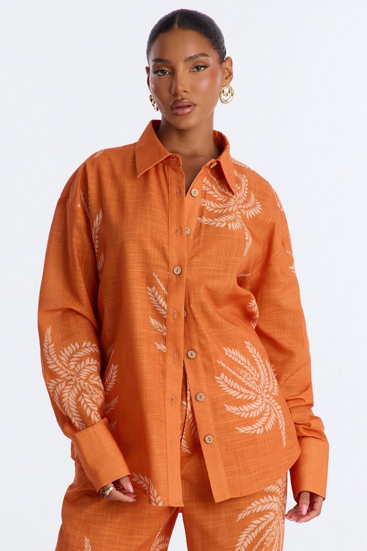 Palm Paradise Linen Pant Set - Orange