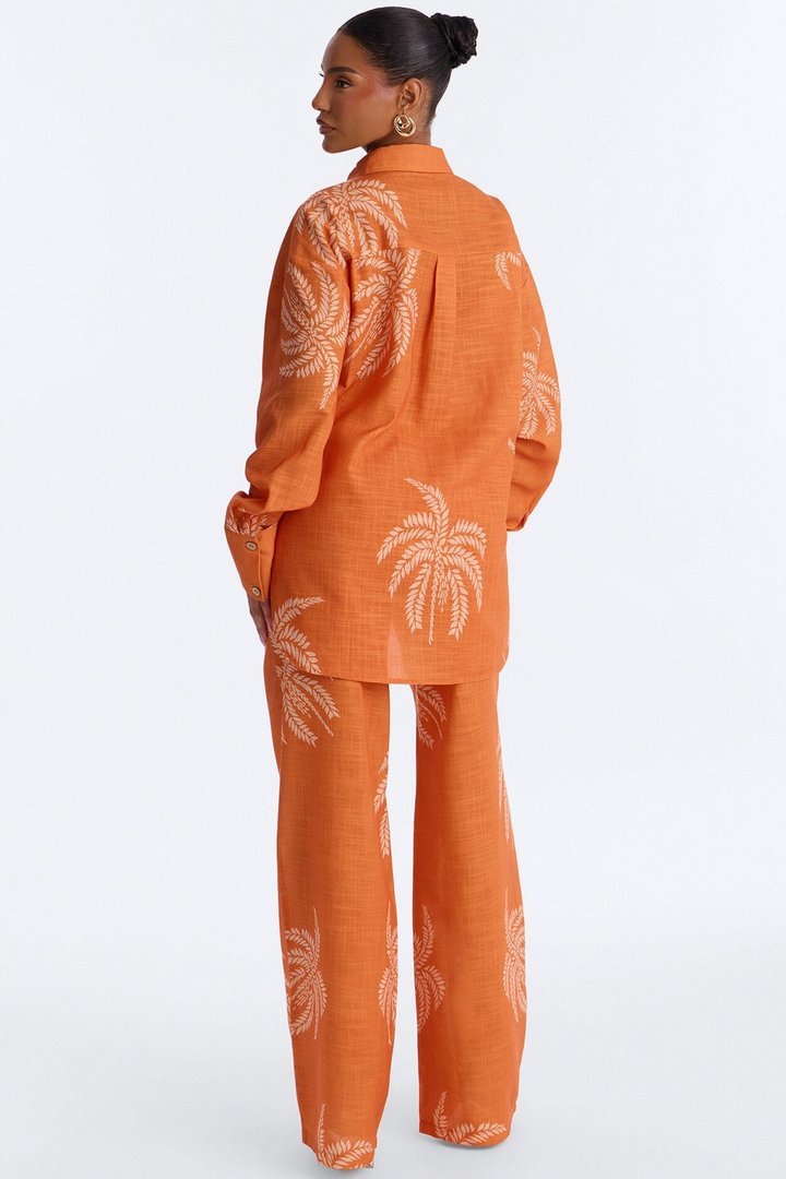 Palm Paradise Linen Pant Set - Orange