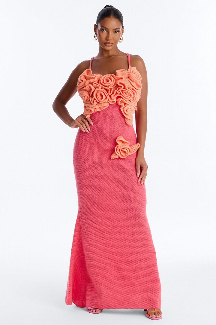 Renae Floral Applique Knit Maxi Dress - Pink/combo