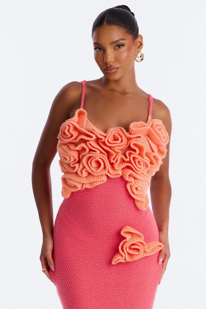 Renae Floral Applique Knit Maxi Dress - Pink/combo