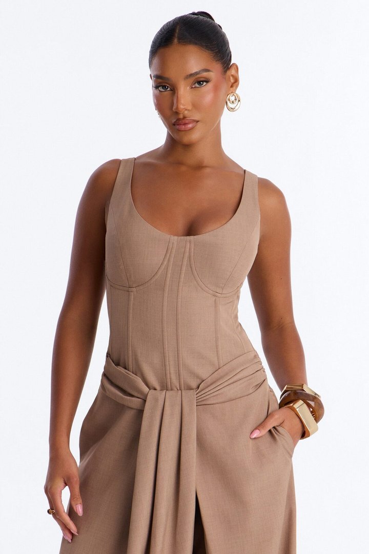 Jessa Twist Front Wide Leg Jumpsuit - Taupe