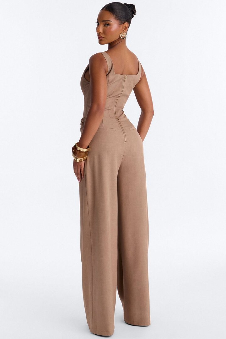 Jessa Twist Front Wide Leg Jumpsuit - Taupe