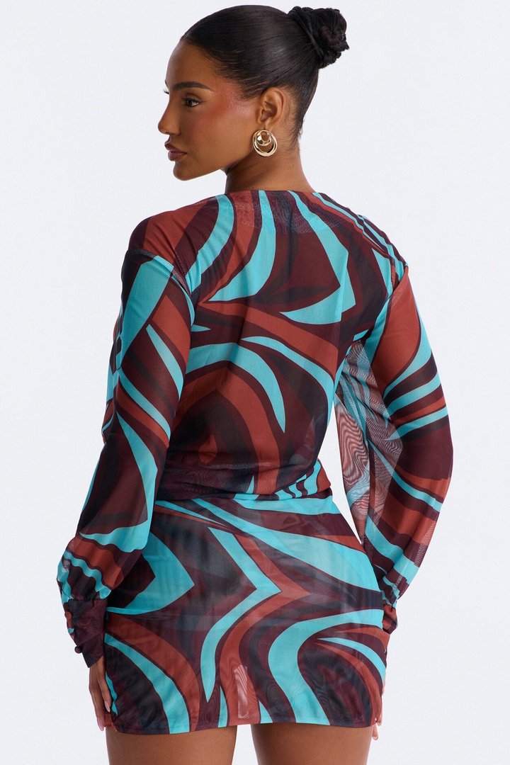Skylar Swirl Mesh Mini Dress - Blue/combo