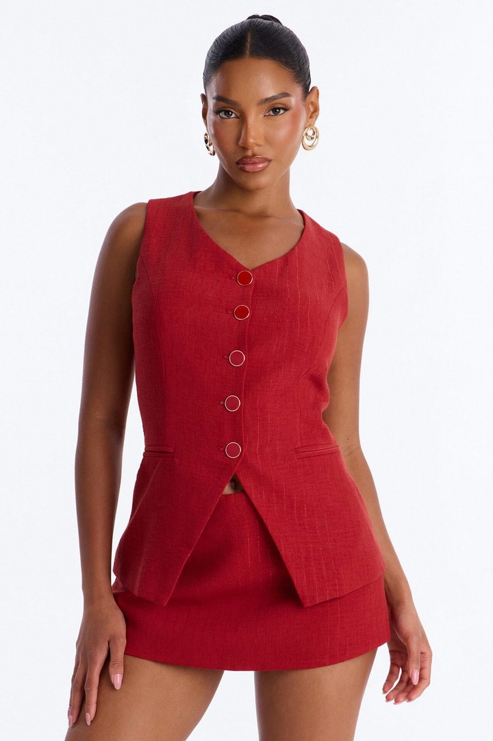 Azalea Linen Skort Set - Terracotta