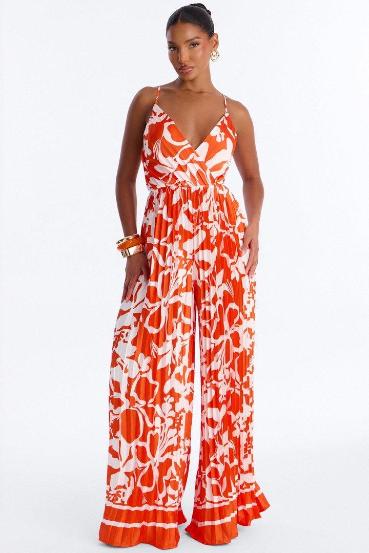 Dana Satin Wide Leg Jumpsuit - Orange