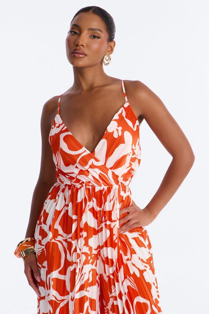 Dana Satin Wide Leg Jumpsuit - Orange
