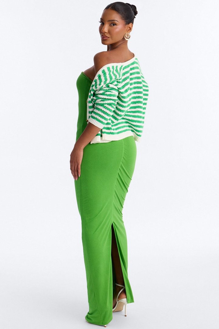 Gigi 2 Piece Maxi Dress Cardigan Set - Kelly Green