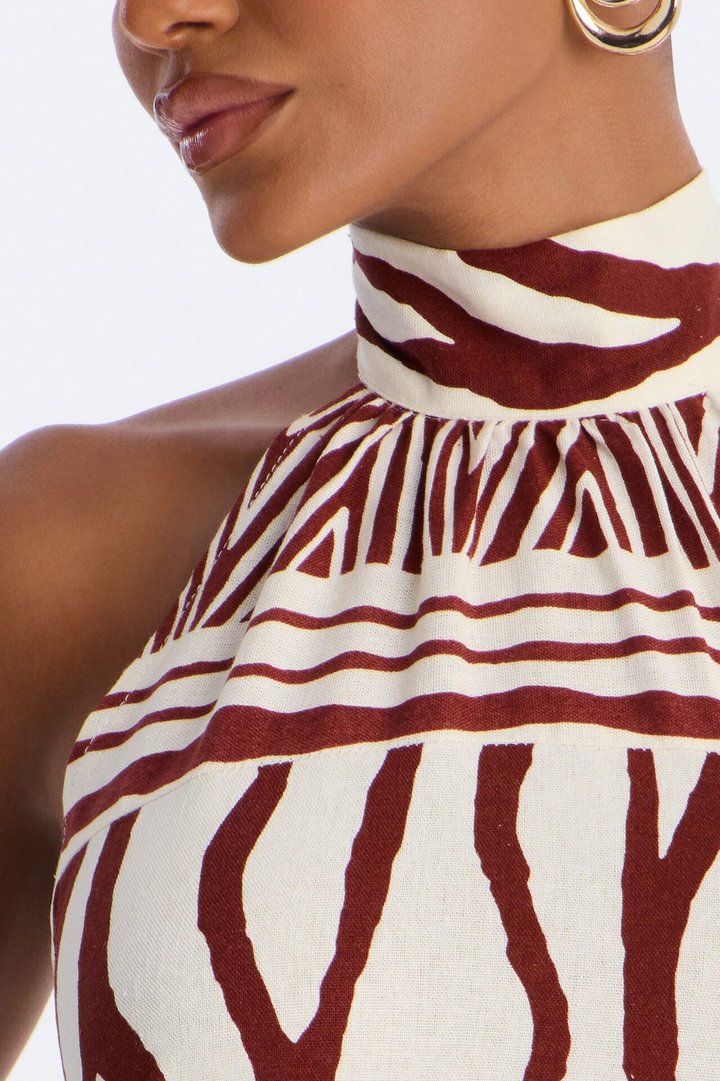 Jazlyn Printed Linen Maxi Dress - Brown/combo