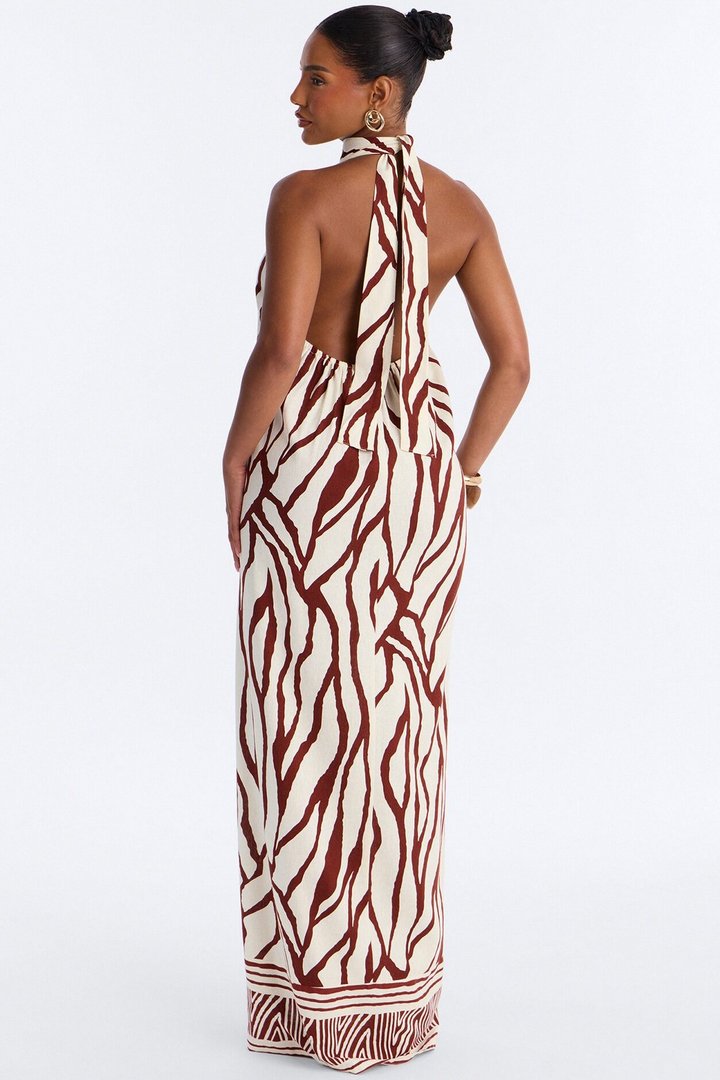 Jazlyn Printed Linen Maxi Dress - Brown/combo