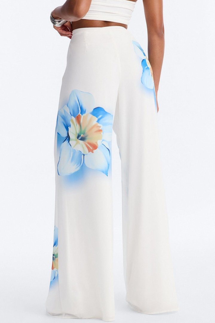 Kelly High Rise Floral Print Wide Leg Pant - White/combo