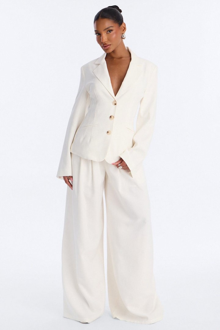 Elyse Linen High Rise Pleated Trousers - White