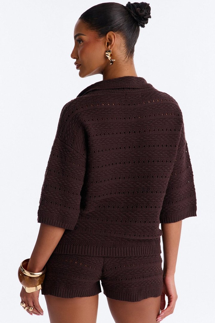 Free Spirit Crochet Short Set - Brown
