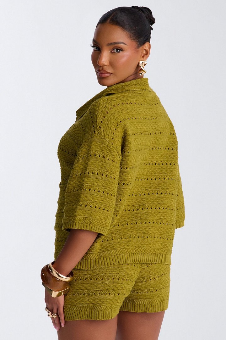 Free Spirit Crochet Short Set - Chartreuse