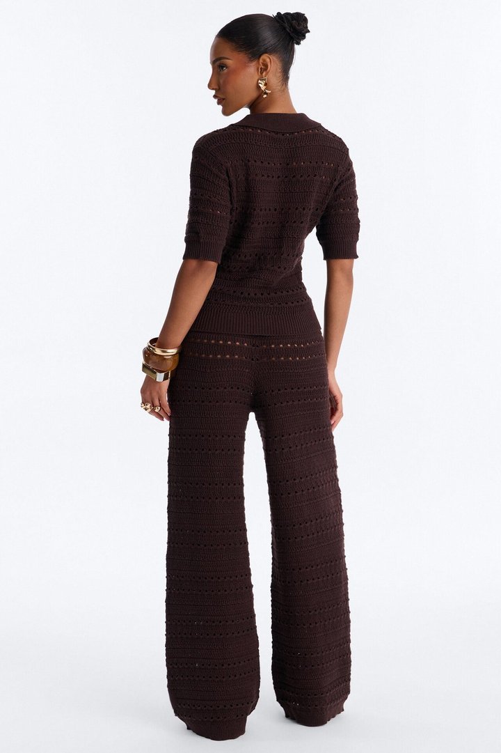 Riley Polo Crochet Pant Set - Chocolate