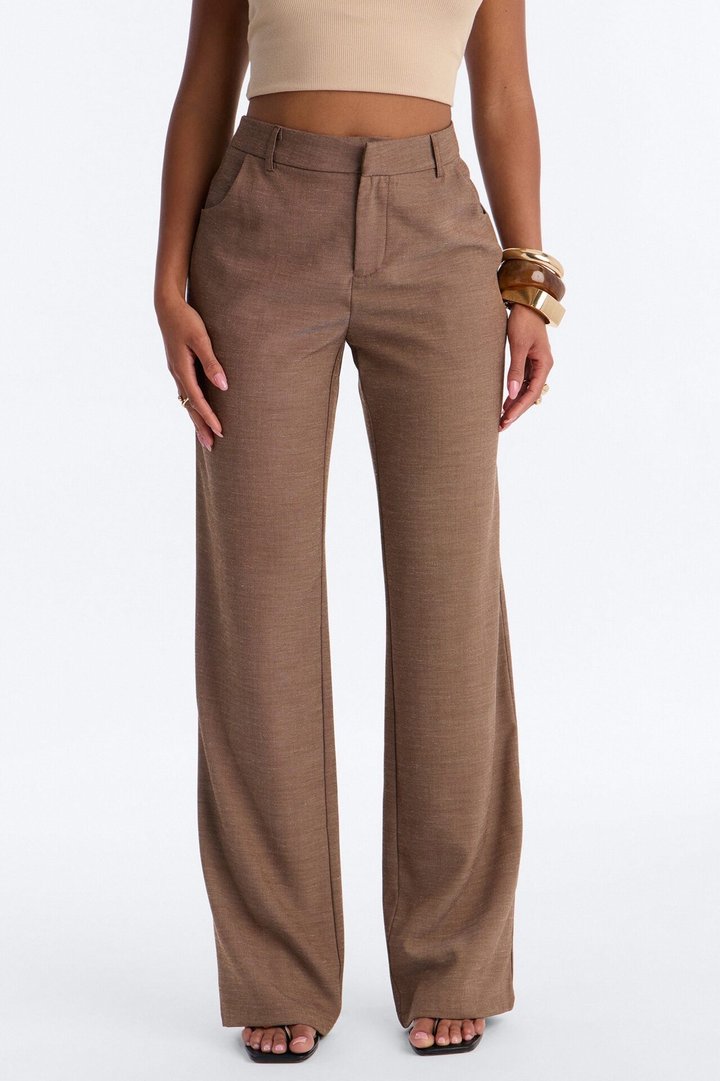 Stacy Low Rise Straight Leg Linen Trouser - Brown