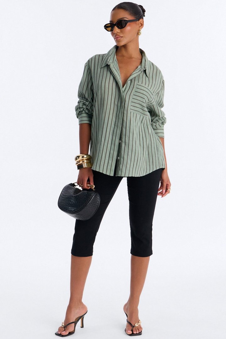 Wishing For It Striped Linen Shirt - Green/combo