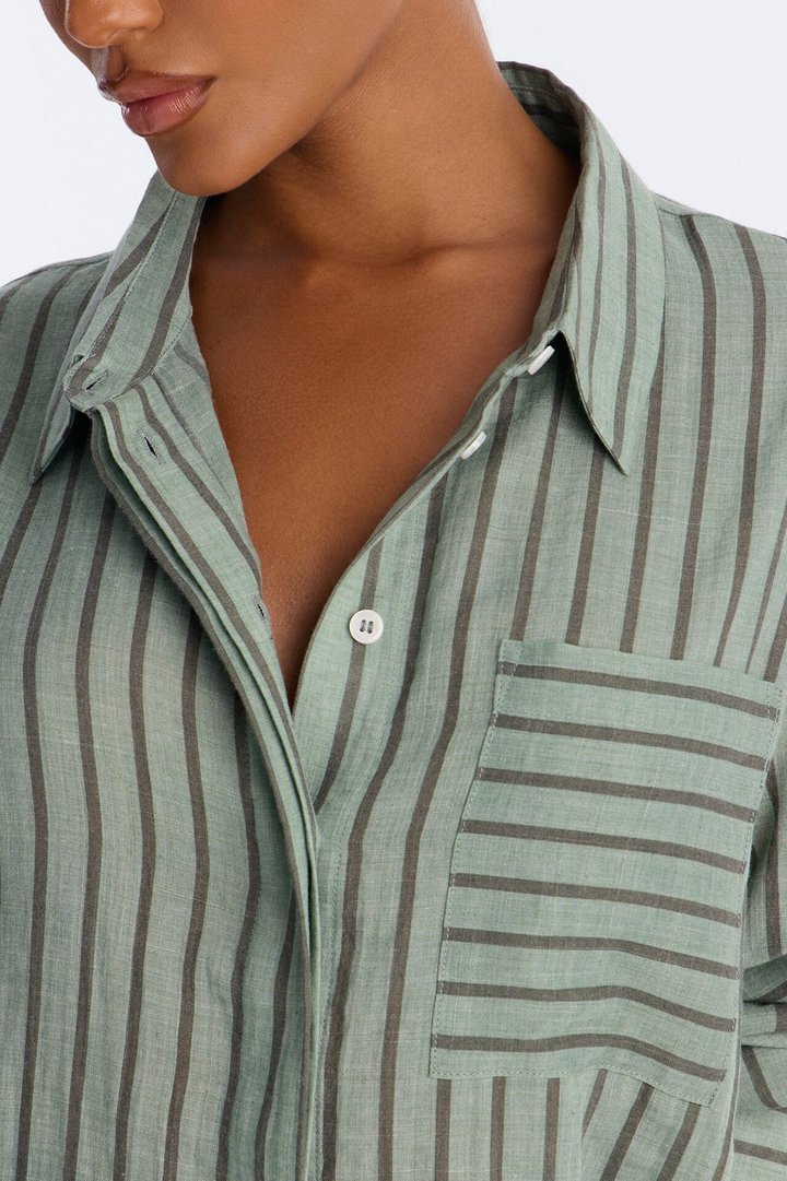 Wishing For It Striped Linen Shirt - Green/combo