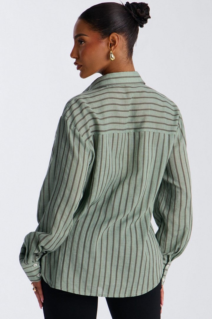 Wishing For It Striped Linen Shirt - Green/combo