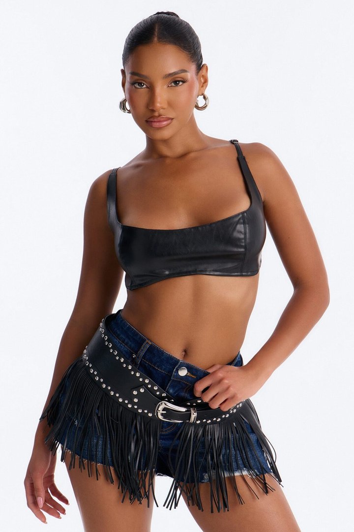 Rodeo Ride Wide Faux Leather Belt - Black