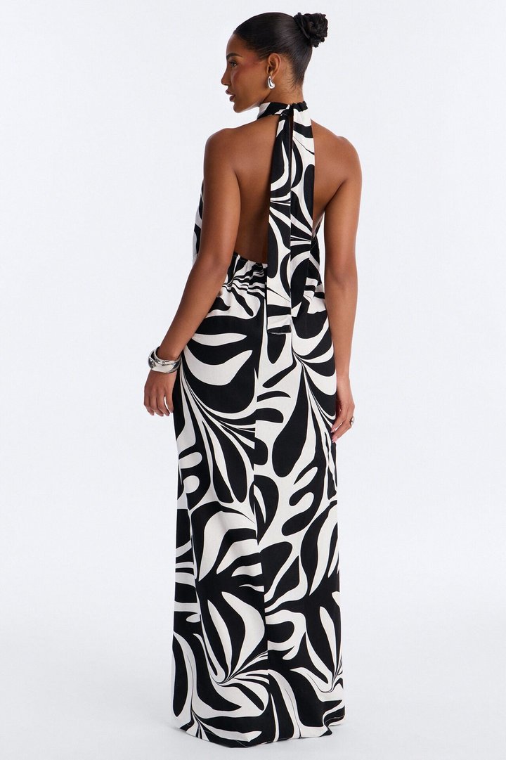 Jazlyn Printed Linen Maxi Dress - Black/combo