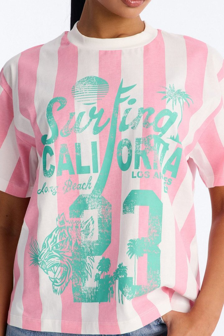 Surfing In California Stripe T Shirt - Pink/combo
