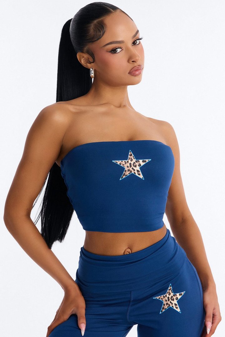 Blooming Love Tube Top Pant Set - Navy