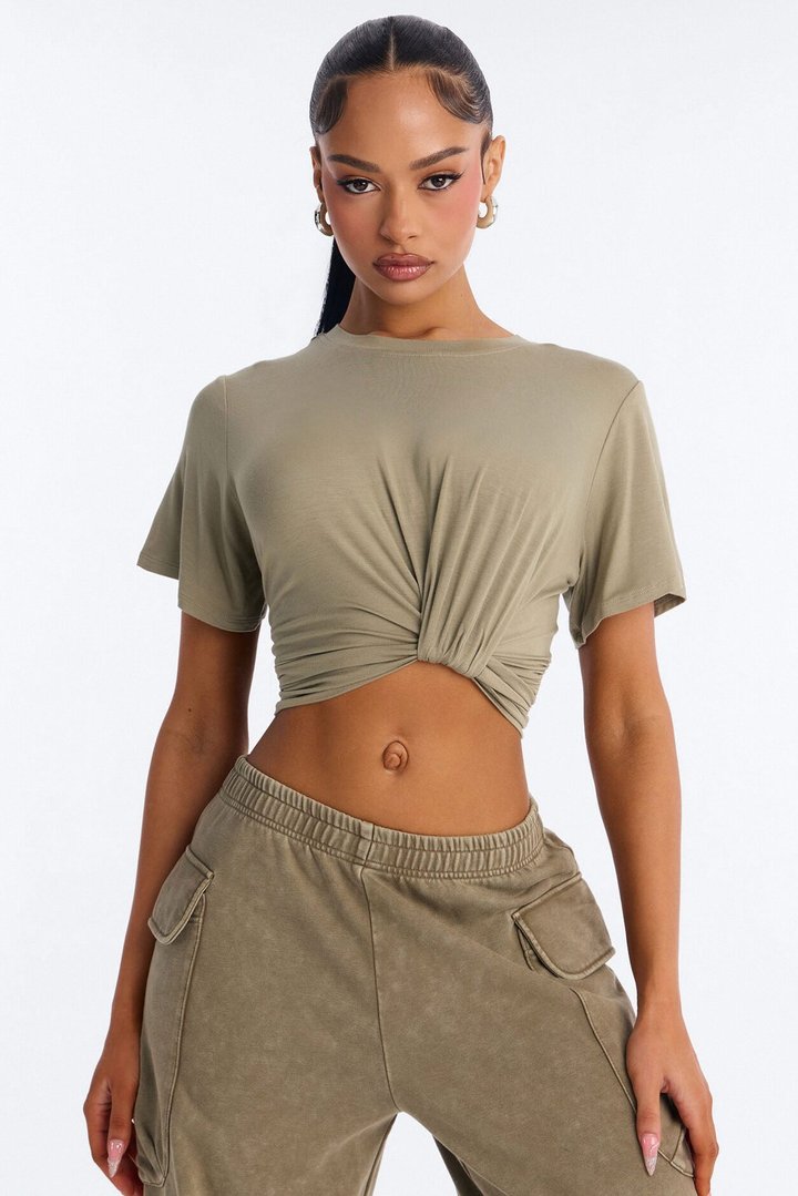 Mila Washed Cargo Pant Set - Olive