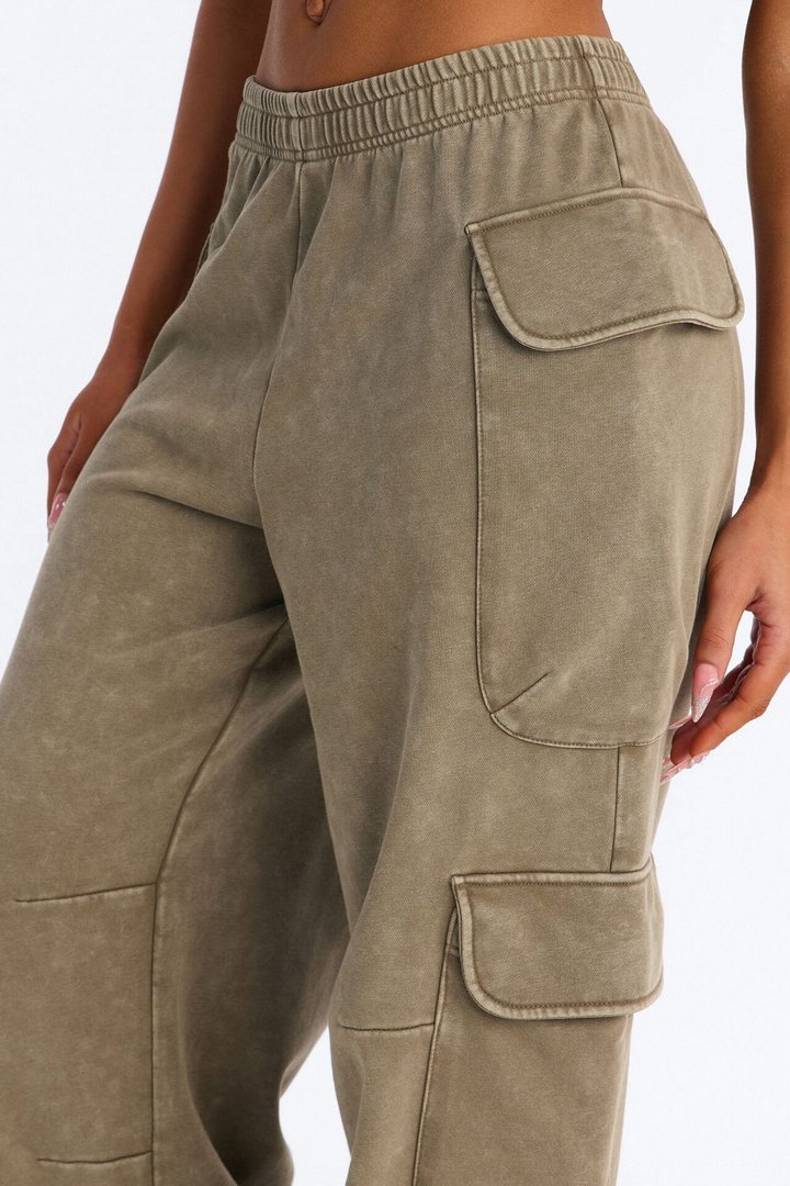 Mila Washed Cargo Pant Set - Olive