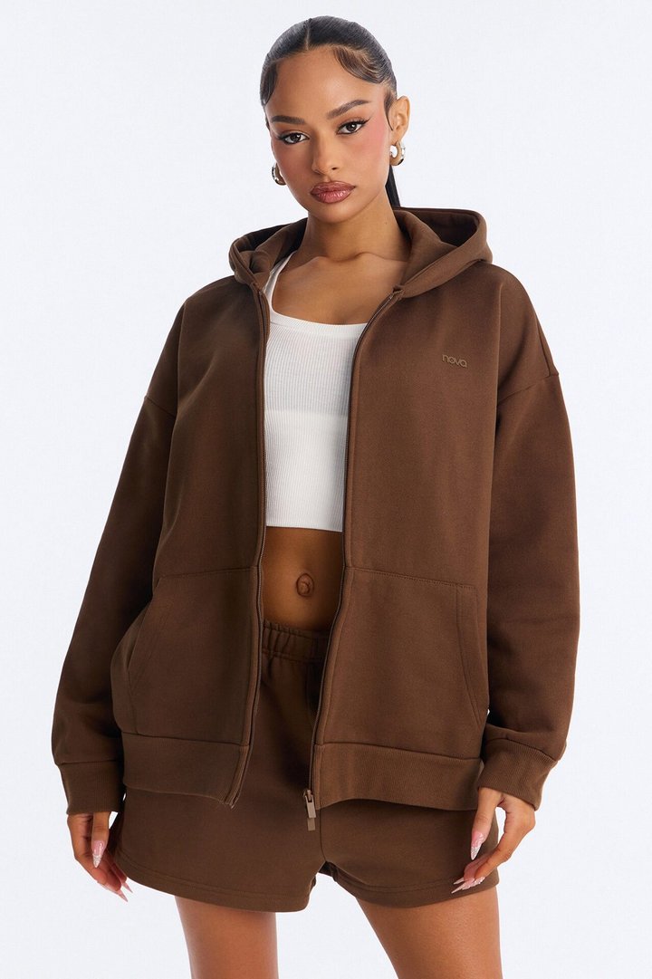 Libby Full Zip Hoodie Fleece Sweatshirt - Brown