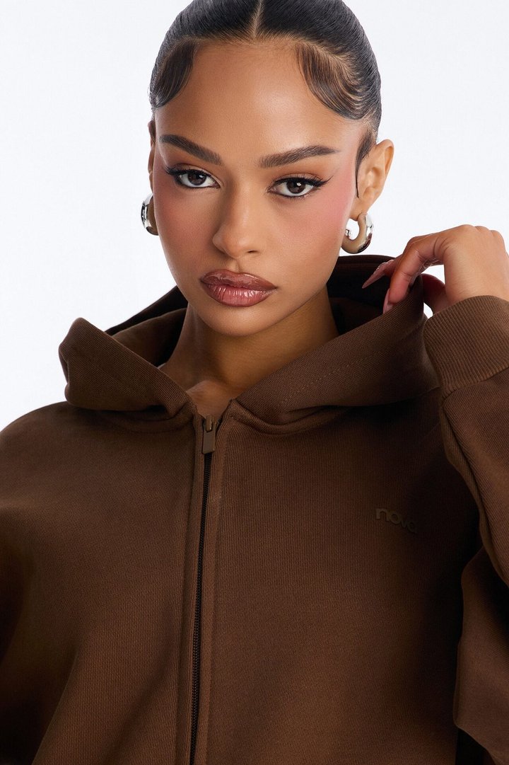 Libby Full Zip Hoodie Fleece Sweatshirt - Brown