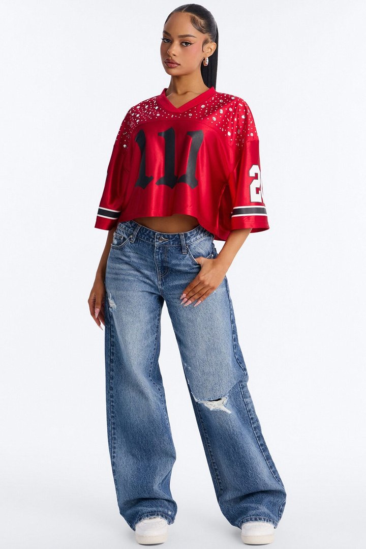 111 Angel Embellished Jersey - Red
