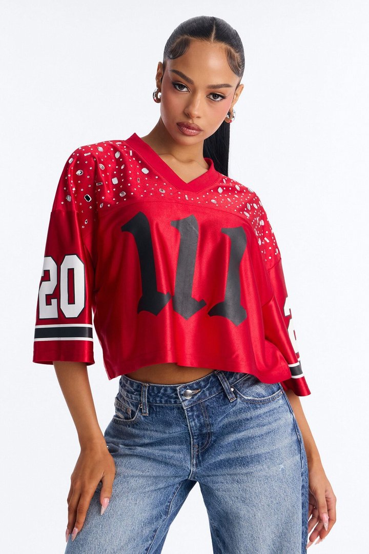 111 Angel Embellished Jersey - Red