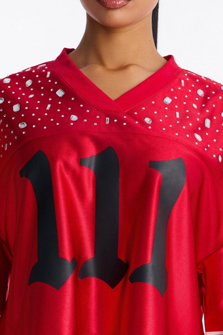 111 Angel Embellished Jersey - Red