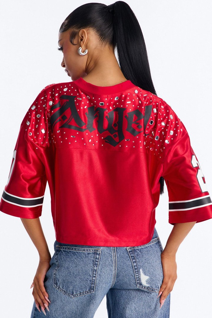 111 Angel Embellished Jersey - Red