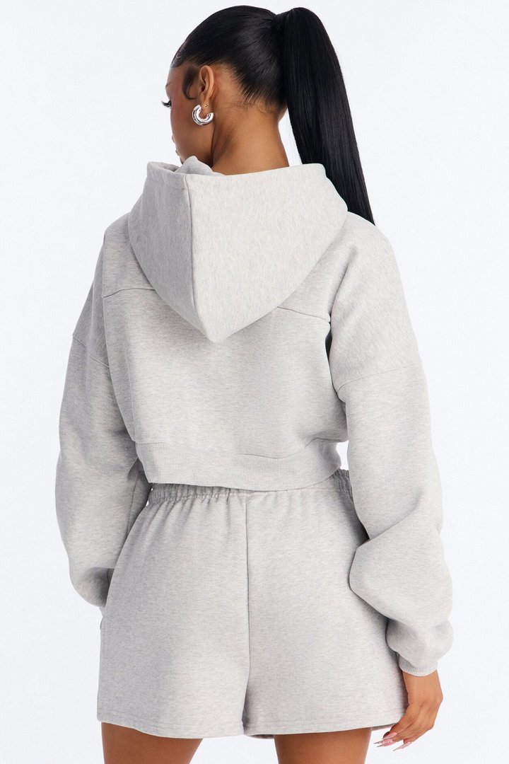 Libby Boxy Crop Zip Hoodie Fleece Sweatshirt - Heather Grey