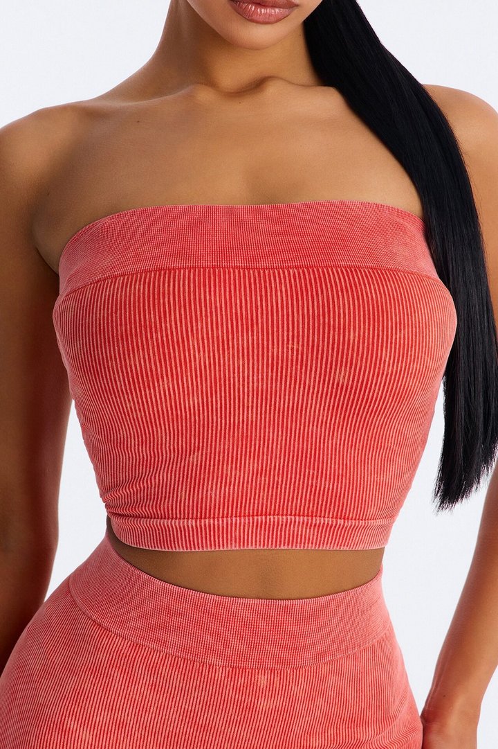 Off Duty Mineral Washed Strapless Short Set - Tomato Red