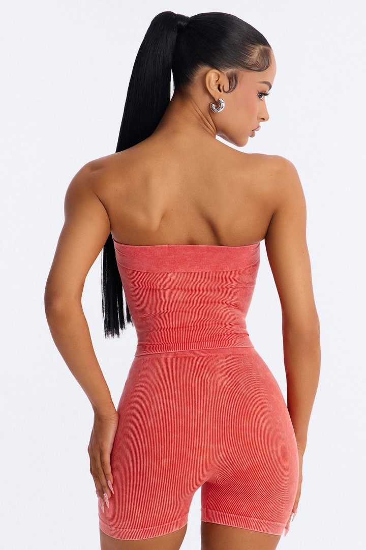 Off Duty Mineral Washed Strapless Short Set - Tomato Red