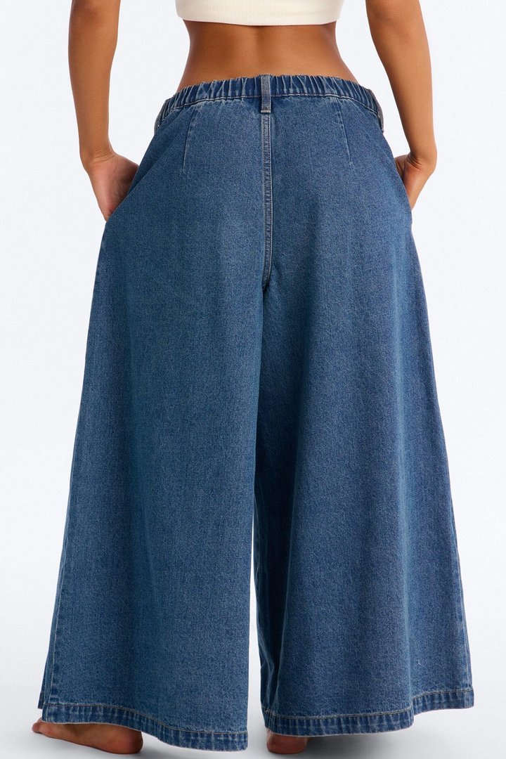 Roma Pleated Denim Culotte Jeans - Dark Wash