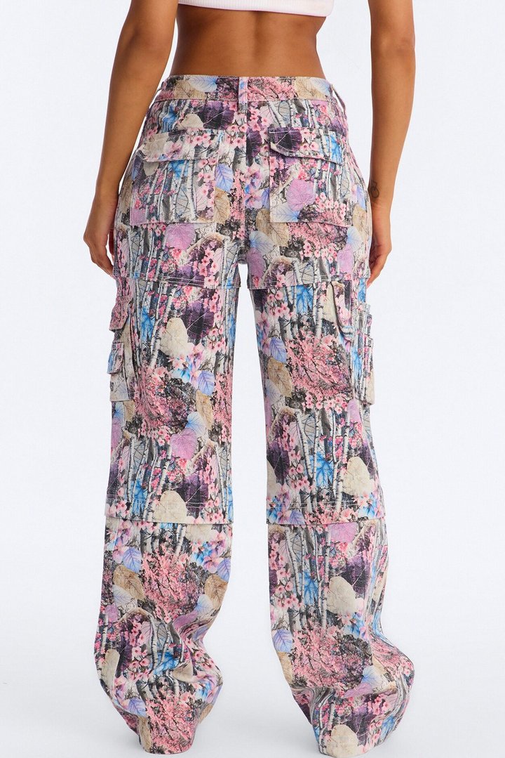 Bree Floral Camo Stretch Cargo Straight Leg Jeans - Camouflage