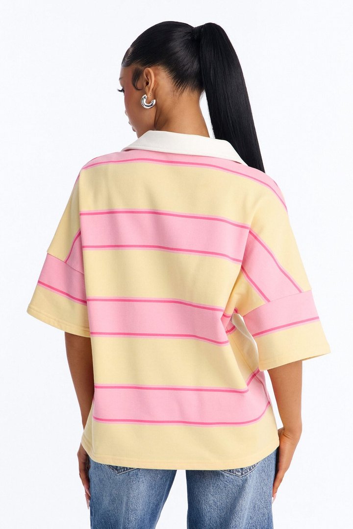 Emerson Striped Short Sleeve Polo Top - Yellow/combo