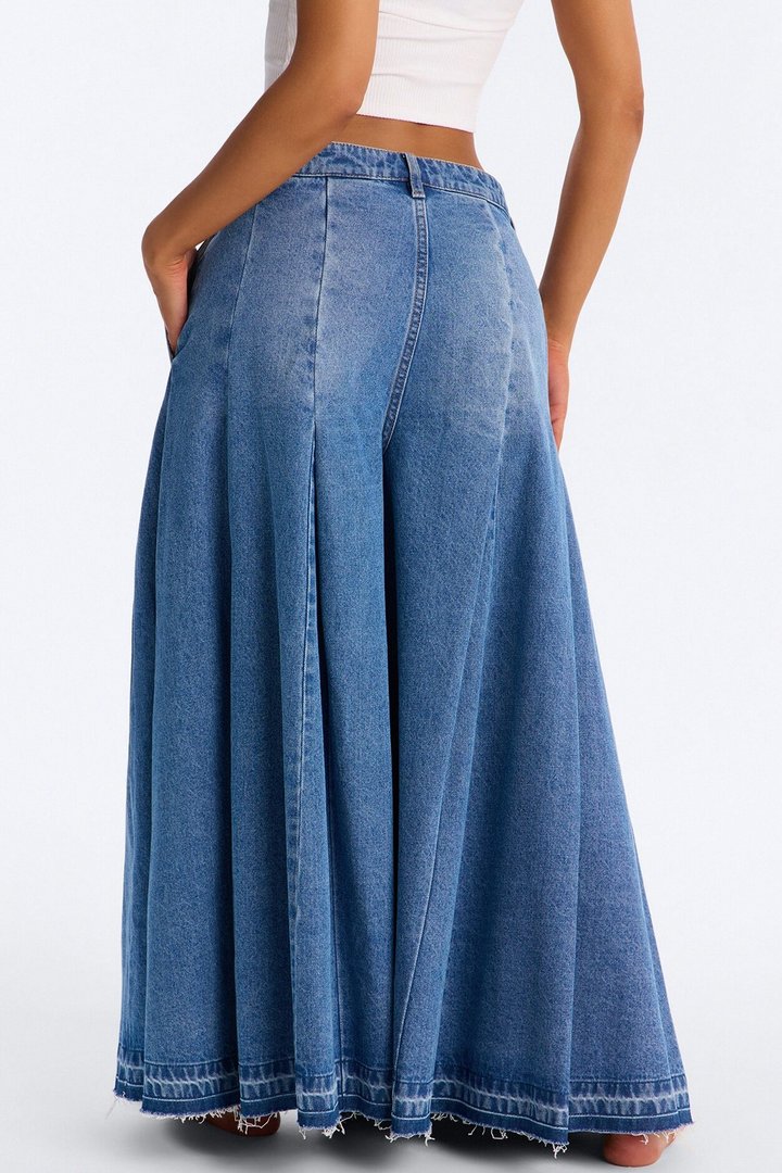 Milano Pleated Denim Culotte Jeans - Medium Wash