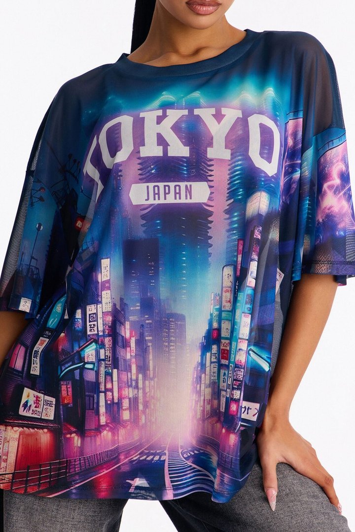Tokyo Japan Mesh Tee - Navy/combo