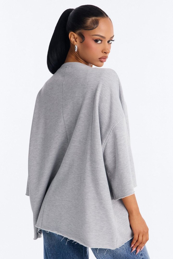 Sara Short Sleeve Oversized Top - Heather Grey