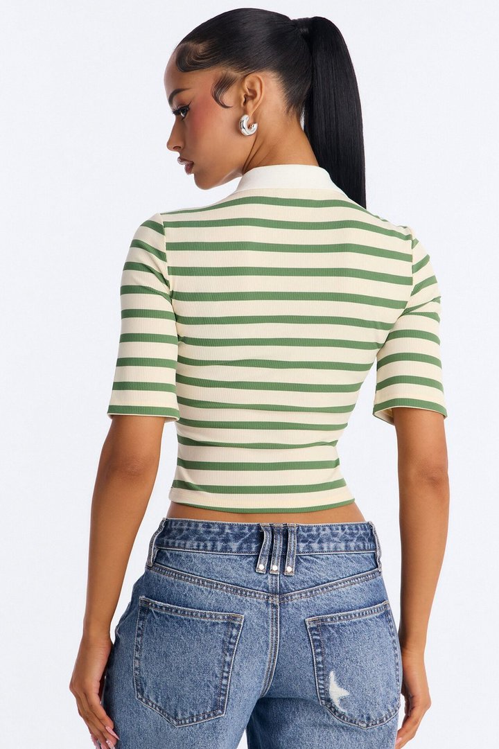 Regina Short Sleeve Polo Top - Green/combo