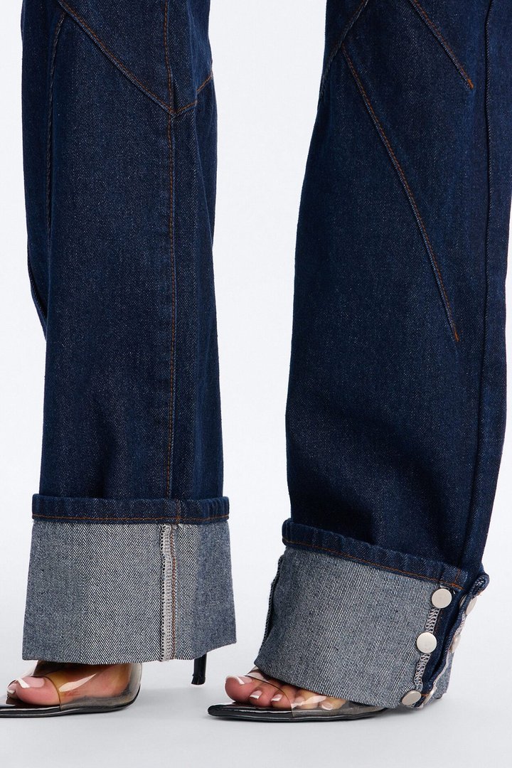 Turn It Up Cuffed Non Stretch Straight Leg Jeans - Dark Denim